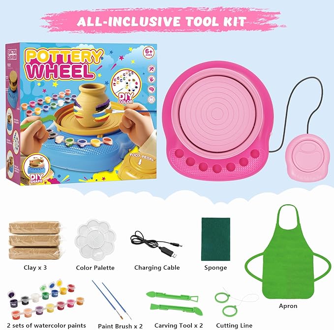TingingYuli Pottery Wheel for Kids,Complete Pottery Kit and Tools for Beginners,Arts and Crafts Toys for Kids Ages 8-12,Art Supplies Birthday Gifts for Boy Girl Age 6 7 8 9 10 11 12 (Rose)