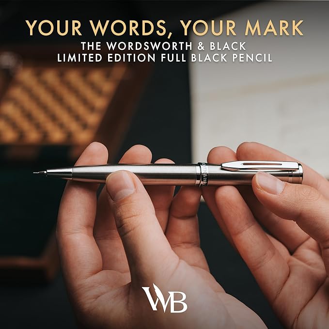 Wordsworth and Black Mechanical Pencil Graphite Lead- Stunning Luxury Metal Pencil, Silver Chrome Finish, 0.7mm Led, Best Gift Set for Men & Women, Professional Executive Office Pencils