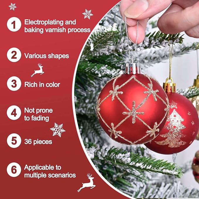 Christmas Tree Ball Ornaments 20ct Set, 2.36 Inch Red Gold Classic Christmas Decorations, Shatterproof Hanging Ornaments for Xmas Holiday Decoration
