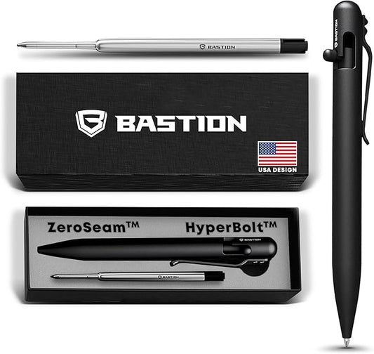 BASTION® Luxury Bolt Action Pen, Durable Professional Ballpoint Pen with Fine Tip, EDC Pen Ink Refillable Pen - Titanium Black