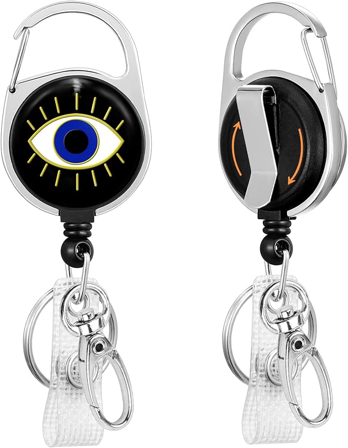 Gctriki Evil Eye Badge Reel Retractable Heavy Duty with 360°Swivel Carabiner Clip, Cute ID Badge Holder Retractable, ID Card Holder Name Badge Clip Keychain, Nurse Teacher Gifts