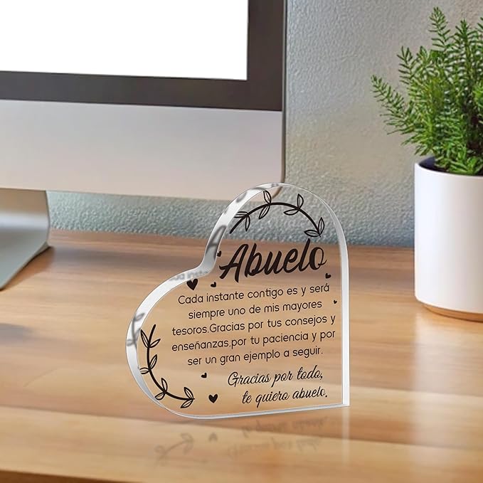 Yopyame Spanish Grandpa Acrylic Gifts - Regalos para Abuelo Heart Acrylic Plaque Ideas Keepsake Paperweights for Grandpa in Spanish Father's Day Christmas Gifts for Grandpa from Granddaughter Grandson