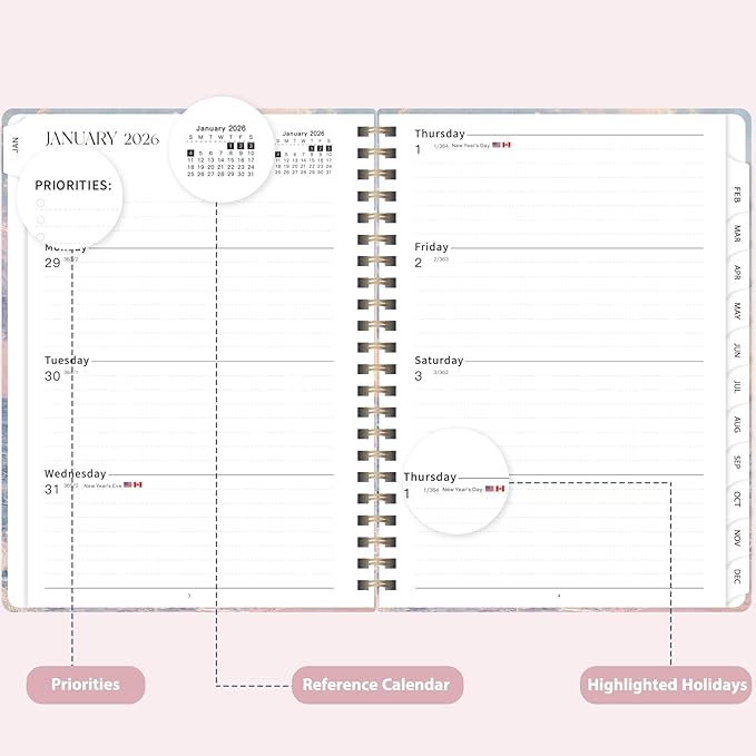 2026 Planner, Weekly and Monthly Calendar Agenda Book, Jan 2026 - Dec 2026, Hardcover Planning Academic Planner for Office School Supplies and Desk Accessories - A5 (6.3'' x 8.5'')