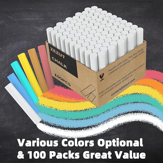 White Chalk 100PCS, Low Dust Chalks Stick Bulk for Chalkboard Blackboard Non-Toxic