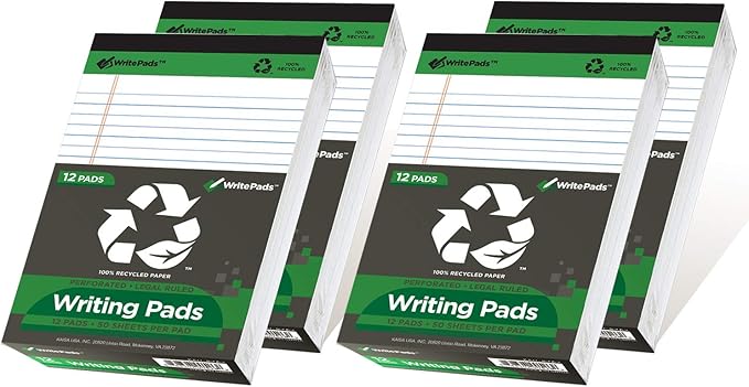 KAISA Legal Pad Writing Pads, 5"x8" College Ruled, 56GSM Paper Notepads, 12pads (White 48pad, 5x8inch)