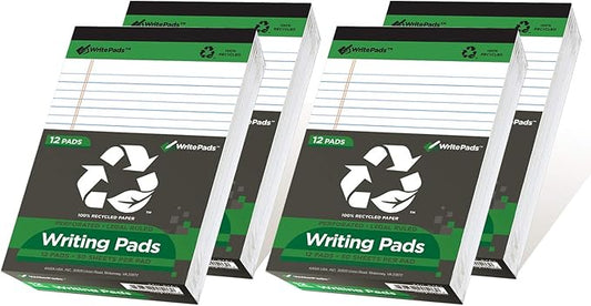 KAISA Legal Pad Writing Pads, 5"x8" College Ruled, 56GSM Paper Notepads, 12pads (White 48pad, 5x8inch)