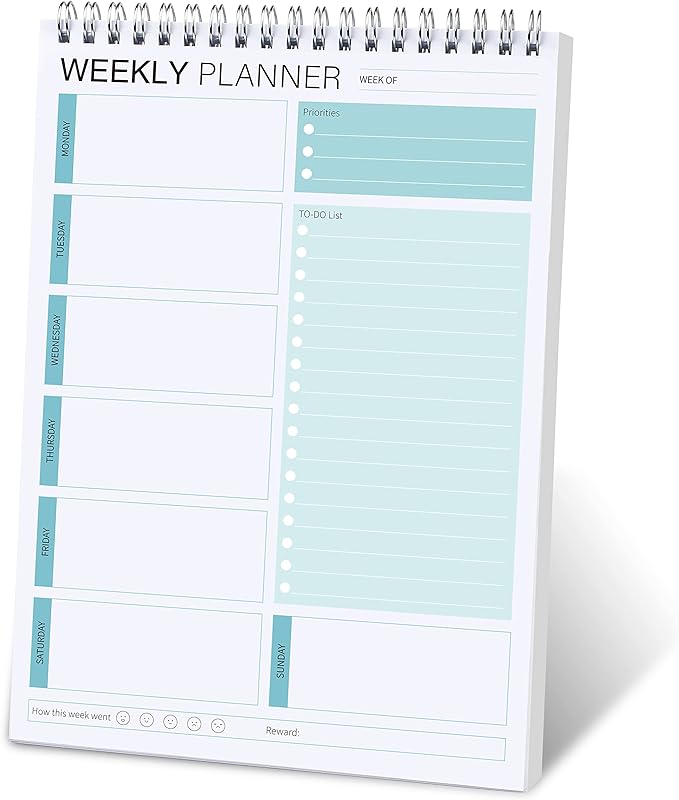 Weekly Planner Notepad,Spiral To Do List Undated Planning Pad, Weekly Organizer for Students, Weekly Agenda for Work & Daily Life, 52 Sheets, 6.5 x 9.8 in (Green)