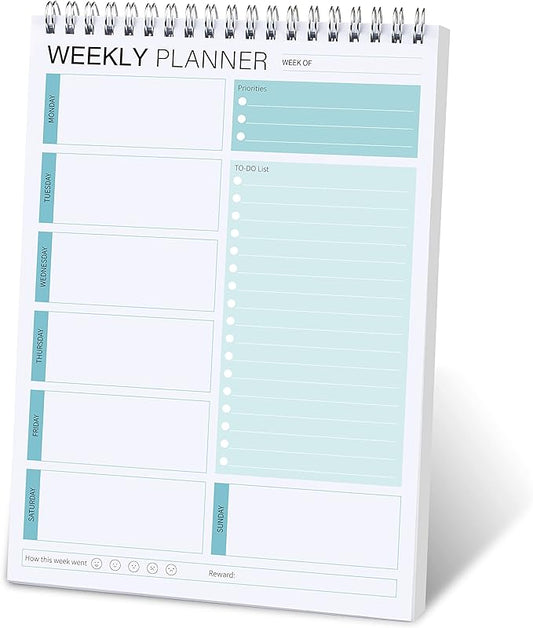 Weekly Planner Notepad,Spiral To Do List Undated Planning Pad, Weekly Organizer for Students, Weekly Agenda for Work & Daily Life, 52 Sheets, 6.5 x 9.8 in (Green)