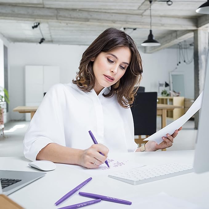 Lelix Felt Tip Pens, 30 Purple Pack, 0.7mm Medium Point, Felt Tip Markers Pens for Journaling, Writing, Note Taking, Planner, Perfect for School Office and Art Supplies