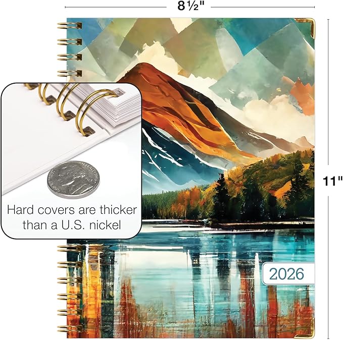 HARDCOVER 2026 Planner, 8.5"x11": 14 Months (November 2025 - December 2026), Daily Weekly Monthly Planner, Yearly Agenda, Bookmark, Pocket Folder and Sticky Note Set (Lake View)