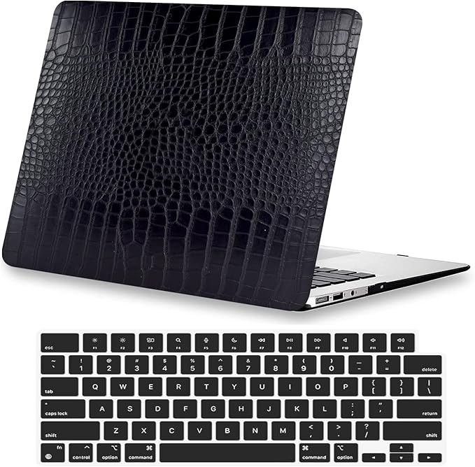KEROM Compatible for Crocodile MacBook Pro 16 inch Case 2025-2021 M4 M3 M2 M1 Pro/Max Chip A3403 A3186 A2991 A2780 A2485, Crocodile Skin PU Leather Hard Shell Case & Keyboard Cover, Black