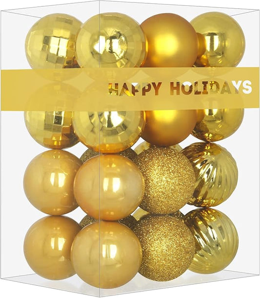 Gold 2.5" Christmas Balls Christmas Tree Decoration Ornaments Shatterproof Hanging Balls for Birthday Halloween Holiday Wedding Decorations Set of 24pcs