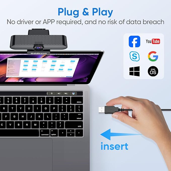 Full HD 1080P Webcam with Microphone, Auto-Light Balance, Rotatable Design,Privacy Cover, Plug and Play for Zoom, Skype,Web Conferencing - Compatible with Windows, Mac, Laptop, Desktop