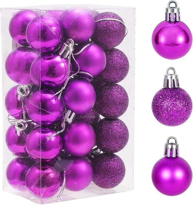 30ct Christmas Ball Ornaments, 1.18" Shatterproof Christmas Tree Decorations, Perfect Hanging Ball for Indoor/Outdoor Holiday Party Decor (Purple)