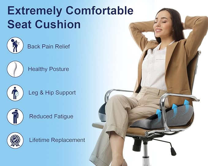Premium Orthopedic Seat Cushion,X Large Breathable Office Chair Cushion - Enhanced Hip & Tailbone Support,Pressure Relief Sciatica & Leg Relief Let 8+ Hour Sitting Comfort, for Office/Game/Wheelchair
