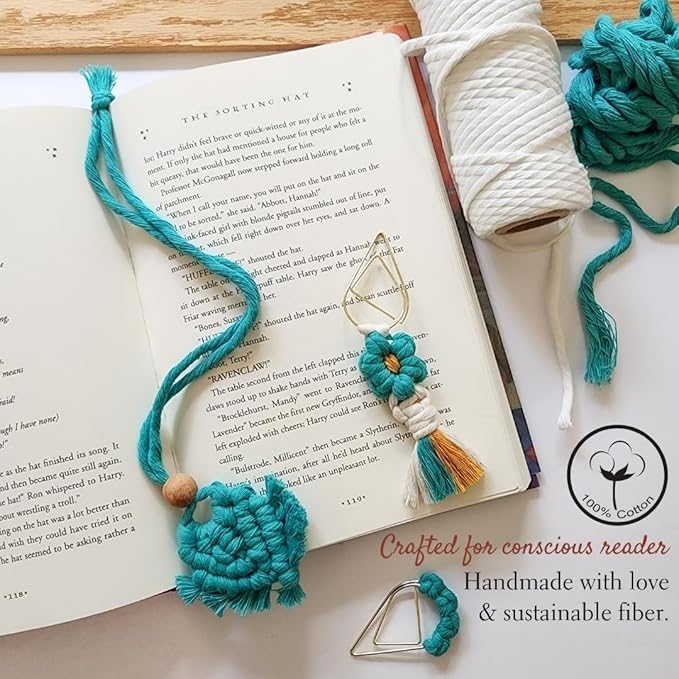 Set of 3 Whimsical Bookmark | Book tabs Classroom Must Haves Crochet Flower Bookmark Paper Clips Bullet Journal Tassels for Bookmarks Cute Things Teacher Must Haves