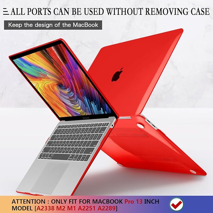 CISSOOK Clear Red Case for MacBook Pro 13 Inch 2025-2020 Release M2 A2338 M1 A2251 A2289 Model, Hard Shell Case with Keyboard Cover +Screen Protector for MacBook Pro 13" with Touch Bar -Clear Red