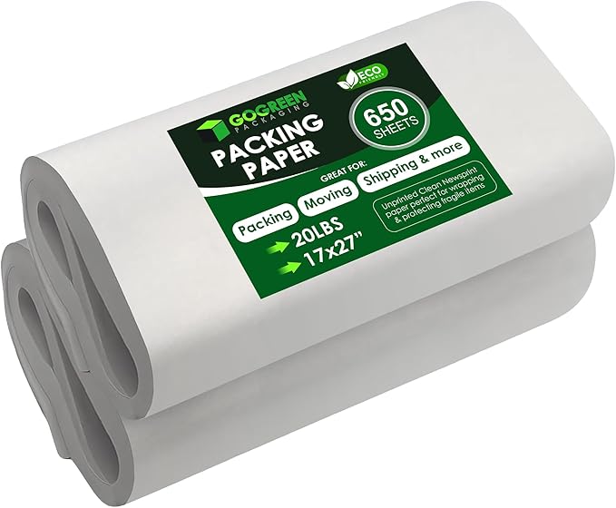 Newsprint Packing Paper Sheets for Moving - 650 Sheets of Newsprint Paper - Must Have in Your Moving Supplies - 27" x 17" - Made in USA