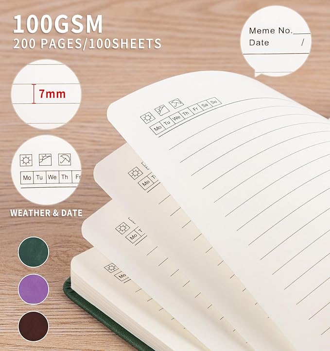 ALKALO Lined Journal Notebook for Women Men, A5 Hardcover Leather Journals for Writing, 200 Pages Thick Paper, Daily Journal Notebook for Work, School, Note Taking, Business, Travel, College Ruled