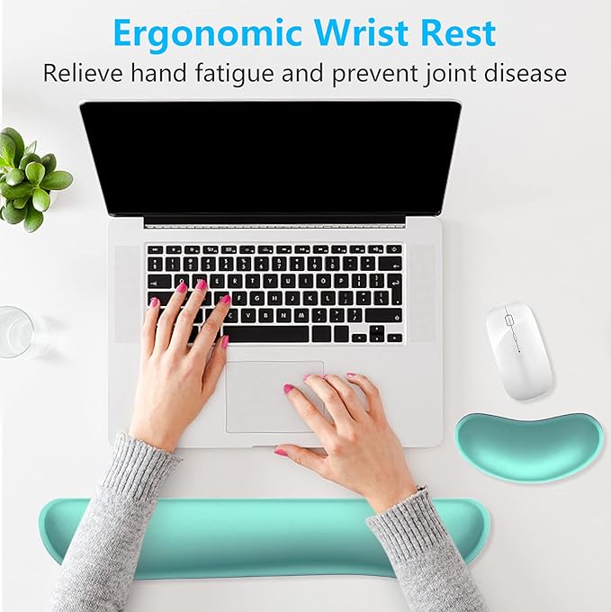 Dapesuom Enlarge Keyboard Wrist Rest, Memory Foam Wrist Cushion for Desk Mats Support, Cute Typing Pain Relief Keyboard Mouse Pad Rests Set with Non-Slip Base for Gaming Laptop Office Computer, Green