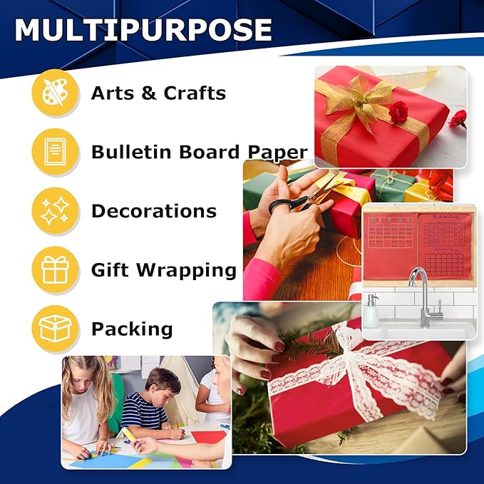 Vanhench Red Wrapping Paper 36" x 2400" (200'), Kraft Paper Roll for Bouquet Flower Wrapping, Art Crafts, Wedding, Birthday, Baby Shower,Mothers Day Gifts, Color Valentines Wrapping Paper