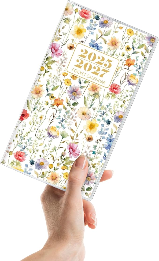 Pocket Calendar 2026-2027, Floral 2026-2027 Monthly Planner - 3.7" x 6.7" - Runs from July 2025 Until December 2027, 2026 Pocket Calendar with PVC Cover for Student, Women, Office Supplies