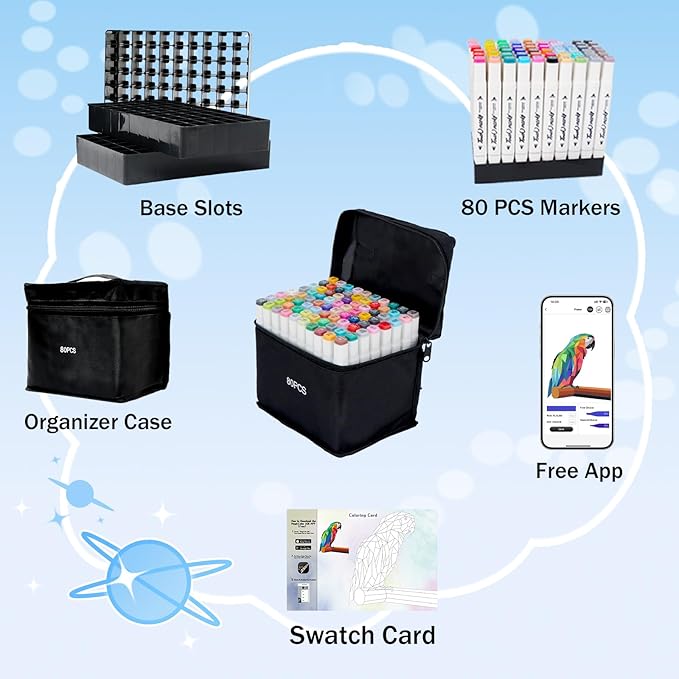 80 Colors Alcohol Markers, Art Markers for Artists with Coloring App, Dual Tip Marker for Kids Adult Painting Sketching Drawing with Travel Case Great Gift Idea