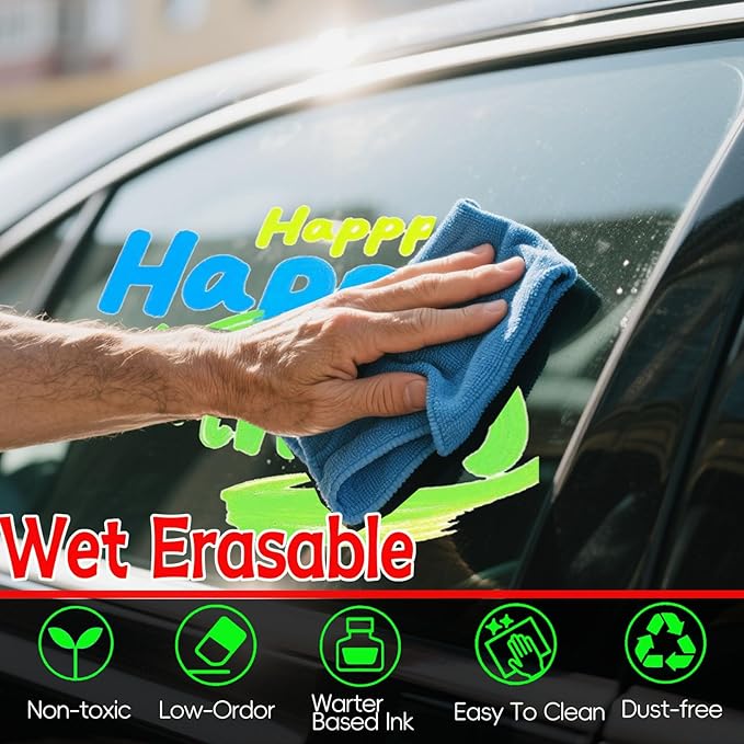 Window Chalk Markers for Cars Glass Washable, 2 boxes X 8 Colors Liquid Chalk Marker Pens with 7mm 2 in 1 Nib Wide Tips, Big Chalkboard Markers Car Window pens