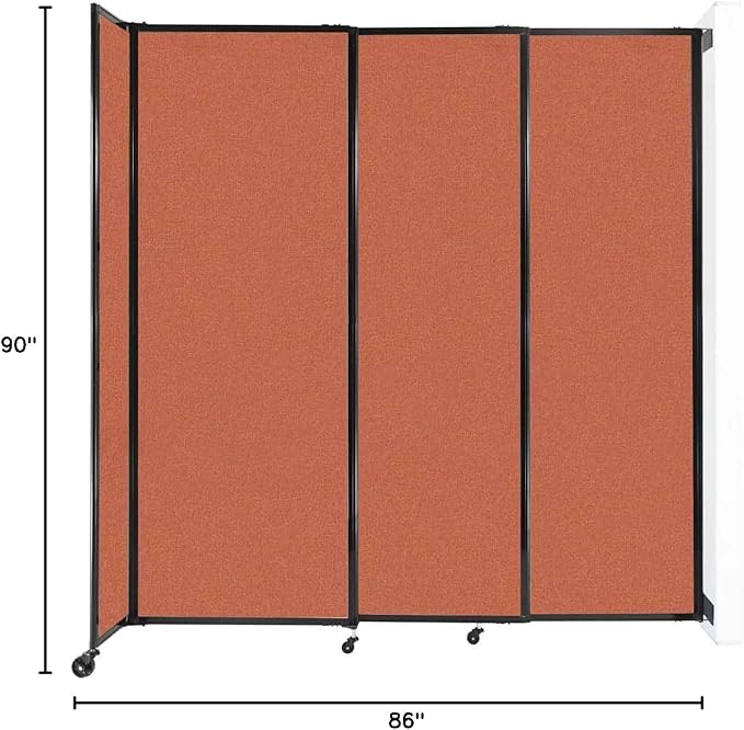 Wall-Mounted Sliding StraightWall Room Divider | Adjustable Widths | Locking Wheels | Room Separator | Up to 7'2" Wide x 7'6" Tall Papaya Fabric Panels