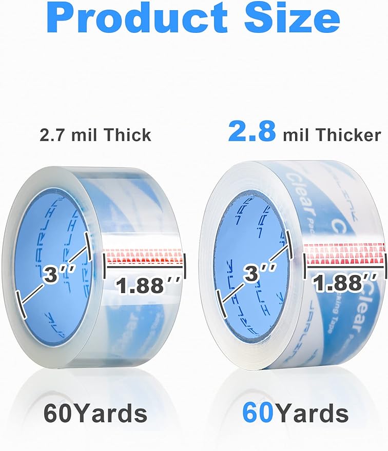 JARLINK Clearer Packing Tape 18 Rolls, Heavy Duty Packaging Tape for Shipping Packaging Moving Sealing, 2.8mil Thicker, 1.88 inches Wide, 60 Yards Per Roll, 1080 Total Yards