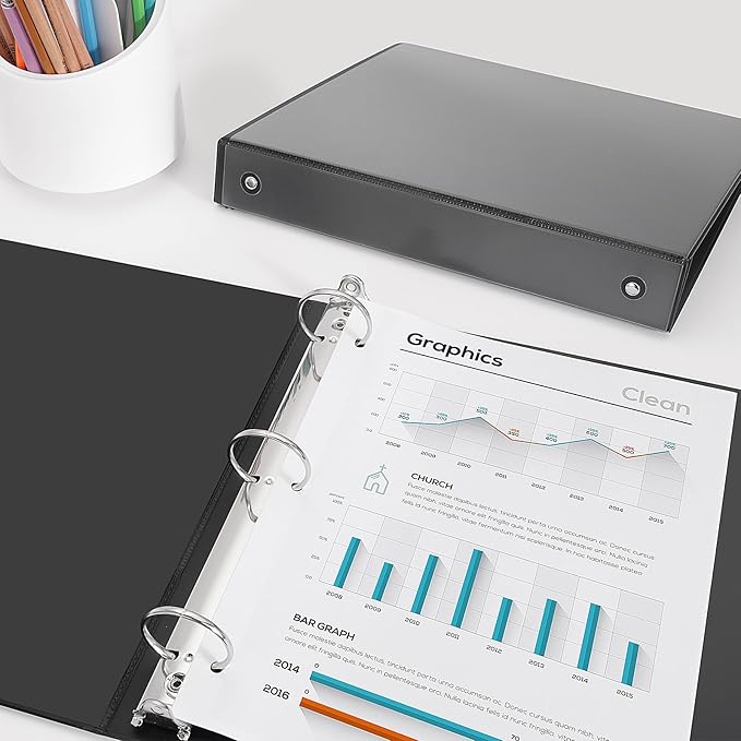 COMIX Sturdy 3 Ring Binder 1 inch with Clear View Cover, 1" Round Ring View Binder, PVC-Free, 200 Sheets Capacity of US Letter Size Paper, Office ＆ School Supplies, Pack of 12 (Black)