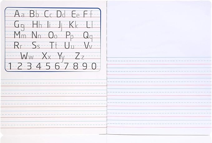 Mintra Primary Composition Notebook, 4 Pack, Blue Cover, 80 Sheets, 7.5in x 9.75in, 1/2 Sheet, Ruled with Drawing Area, Flexible Hardcover Journal , Grades K-2, School & Home Use