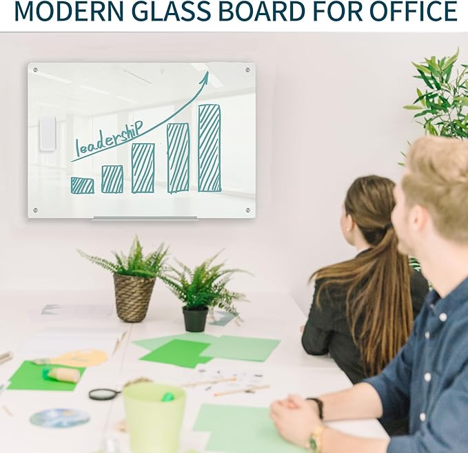 Magnetic Whiteboard,Dry Erase Board 3' x 2', Tempered Glass White Board Frameless, Home School Supplies or Home Office Decor with Magnets, Markers, Eraser, Marker Tray