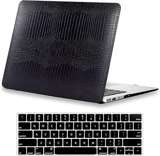 DTangLsm Compatible with MacBook Air 15 inch Case M4 2025 2024 2023 M3 M2 A3241 A3114 A2941, Crocodile Skin Alligator PU Leather Hard Shell Case and Keyboard Cover, Black