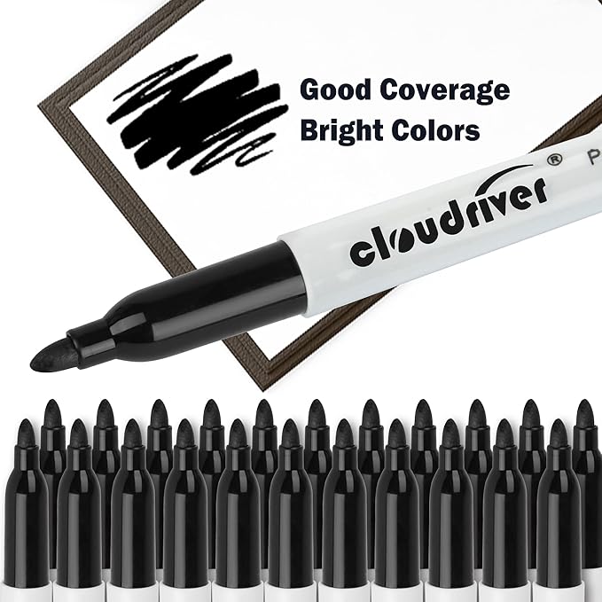 cloudriver Permanent Markers, 148 Pack Black Permanent Markers Set, Fine Point, Bulk Permant Markers Work on Wood, Plastic, Metal, Stone, Glass