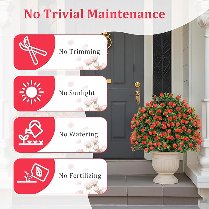 Goplus 21.5’’ Artificial Rose Topiary Ball Tree, Set of 2 Faux Potted Plants Artificial Shrubs Bushes with Flowers, Fake Evergreen Artificial Topiary for Indoor Outdoor Home Front Porch Decor