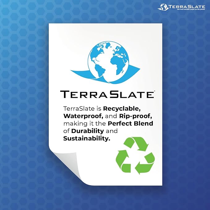TerraSlate Waterproof Paper, 5 MIL 8.5” x 11”, Laser Printer & Copy Machine Compatible, Durable & Rain/Weather-Proof Copy Paper, White Paper (50 Sheets)