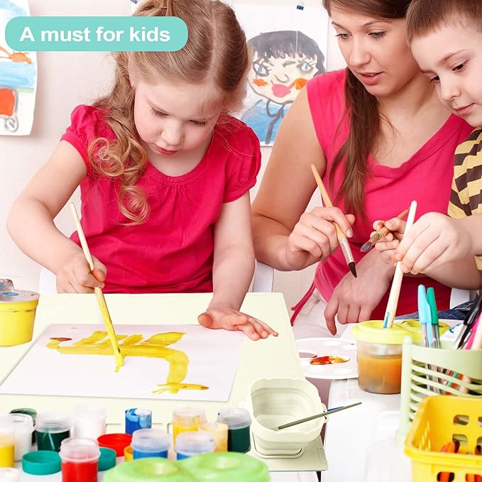 AWOKE Silicone Painting Mat for Kids - 20"X16" Art & Craft Mat with 12 Color Dividers, 2 Paint Palettes, 1 Water Cup - Toddler Activities Paint Mat, Ideal Gift for 3 4 5 Year Old Boys & Girls (Beige)