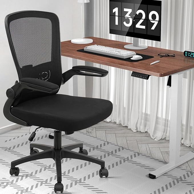 Office Desk Chairs with Wheels, Ergonomic Mesh Chair with Adjustable Height Lumbar Support, Rolling Swivel Computer Task Chair with Flip Up Armrests for Home, Study, Conference, Black (8PK)