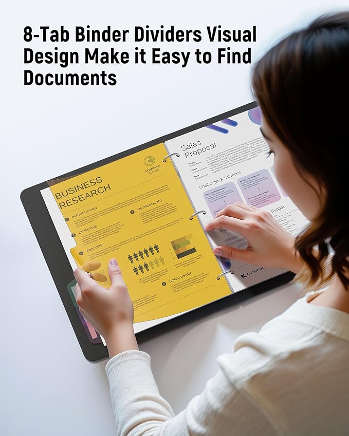 [48Pcs/6Set-8 Tab] Binder Dividers with Tabs, Plastic Dividers for 3 Ring Binder, Letter Size Binder Tabs for Organizing School Office Home Files, Write&Erase Notebook/Page Dividers