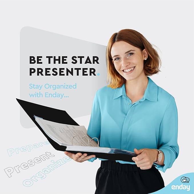 2 Inch 3 Ring Binder 2” Black, Slant D-Ring 2 in Binder Clear View Cover with 2 Inside Pockets, Heavy Duty Colored School Supplies Office and Home Binders – by Enday