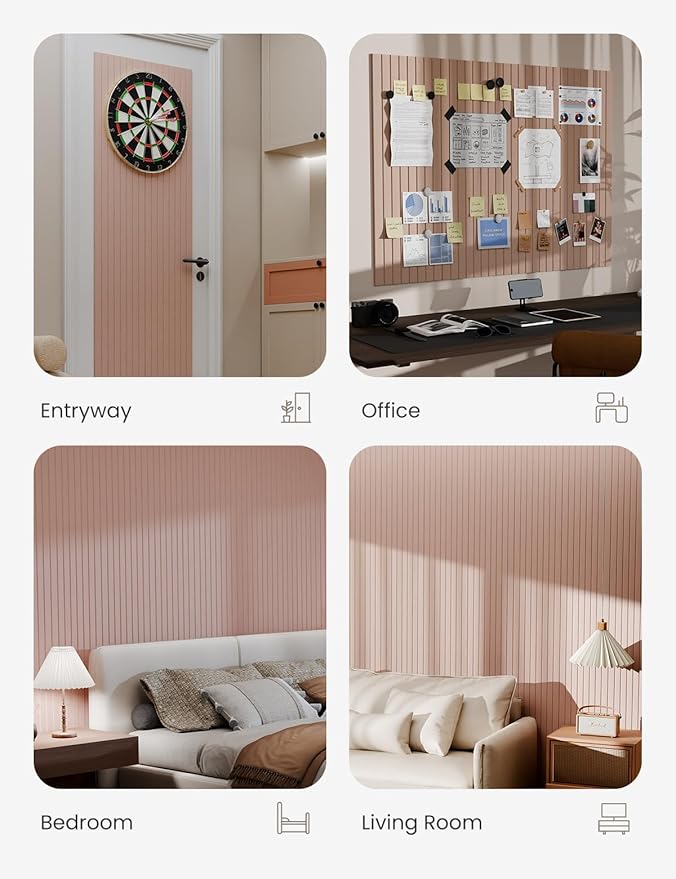 Bumusty Large Cork Board Alternative-47 x35 Felt Bulletin Board Tiles, with 30 Pushpins, 70 Adhesive Tabs, 12-Pack Slat Wall Paneling, Cork Boards for Office Push Pin Board Felt Board-Coral