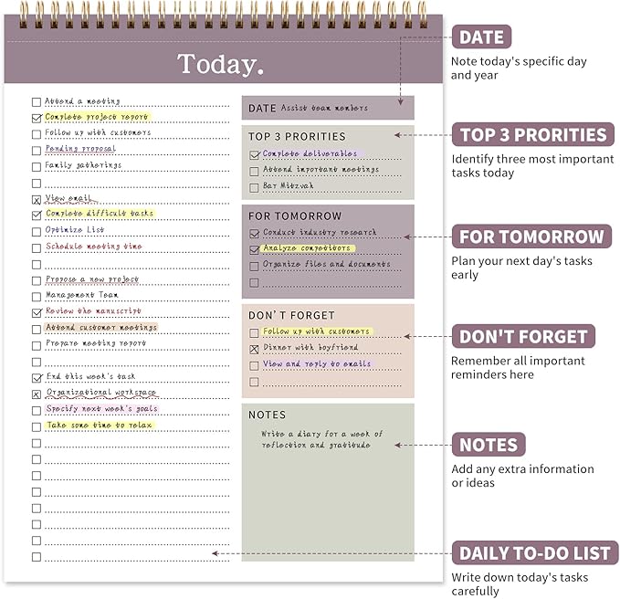 To Do List Notepad, 52 Undated Sheets （8.5"×11"）Duplex-printed Daily Planner For Work Home School Office Desk Accessories Supplies & Goal Setting Tasks- Purple