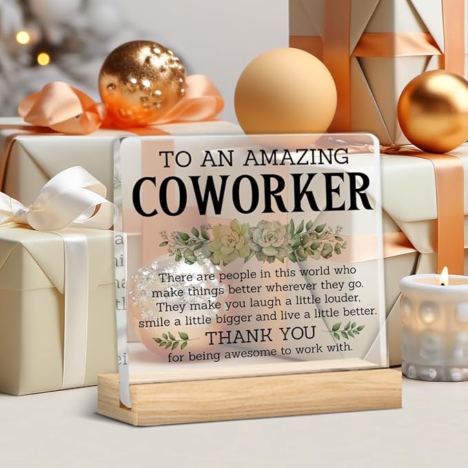 Thank You Gifts for Coworkers, Coworkers Appreciation Gifts for Women Men, Amazing Coworker Acrylic Desk Sign Decor