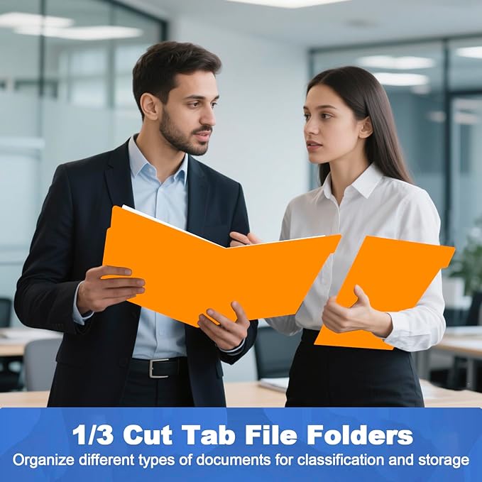 File Folder, HERKKA 30 Pack 1/3 Cut Tab File Folders, File Folders Great for Organizing and Filing, Letter Size, Orange