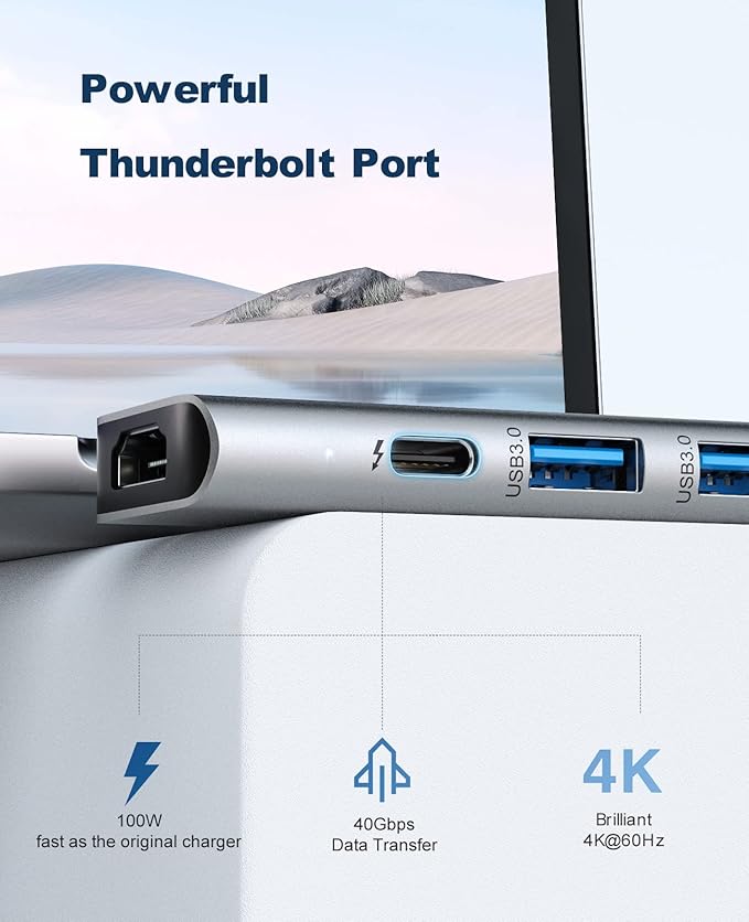 USB C Hub Adapter MacBook - UtechSmart 7 in 2 MacBook Pro/Air Accessories Multiport Adapter with Thunderbolt 3 Port, 100W PD 4K@30Hz, 40Gbps 4K HDMI, 3*USB3.0 Data Port SD and MicroSD Card Reader