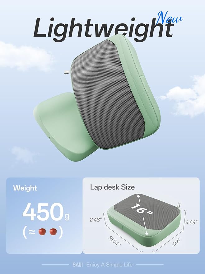 SAIJI Breathable Laptop Pillow, Ultra Lightweight Lap Desk with Cushion, Computer Pillows for Laptop with Partitioned Storage Bag, Designer Stopper - Lap Pad Fits up to 15.6 Inch Laptops