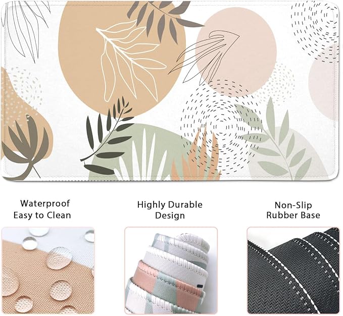 4-in-1 Large Mouse Pad, Keyboard Wrist Rest Pad & Wrist Support Mousepad Set, Extended Desk Pad Waterproof Desk Mat for Home Office Study Game - Leave