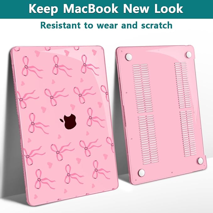 Teryeefi Case for MacBook Pro 13 inch A2338 M2 M1 Chip A2251 A2289 A2159 A1989 A1706 (2025 2024 2023 2022-2016), Clear Pink Hard Shell with Keyboard Cover Trackpad Film Type C Adapter, Pink Bows W126