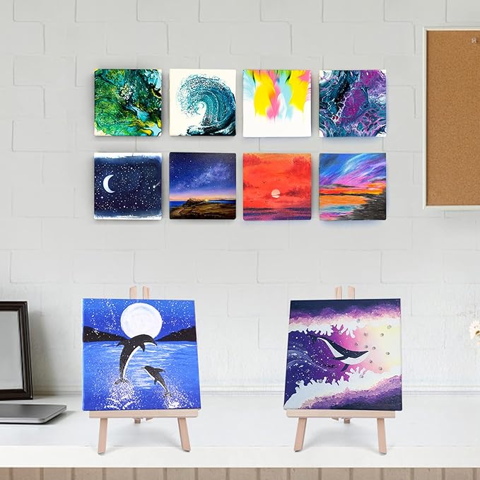 ESRICH Mini Canvases for Painting, 5x5In Canvas in Bulk 18Pack, 2/5In Profile Small Square Canvas, Blank Canvases are Great for School Projects and Kids Birthday Parties, Home Decor Project.